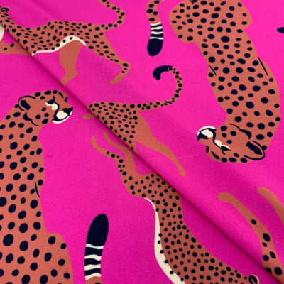 Crepe Porcelana Leopardo Fundo Pink